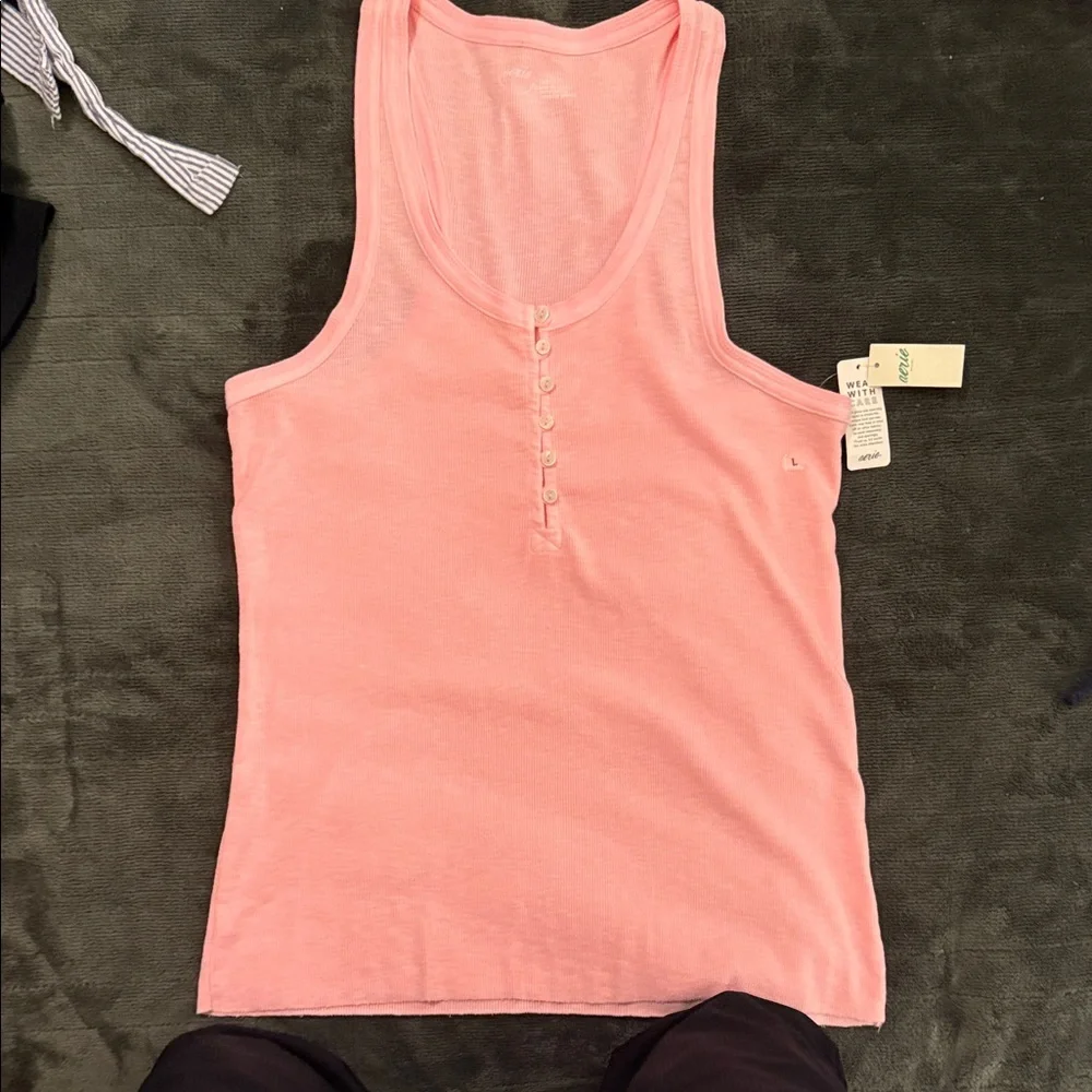 aerie Soft Pink Henley Ribbed Tank Top New With Tags NWT - Picture 1 of 4